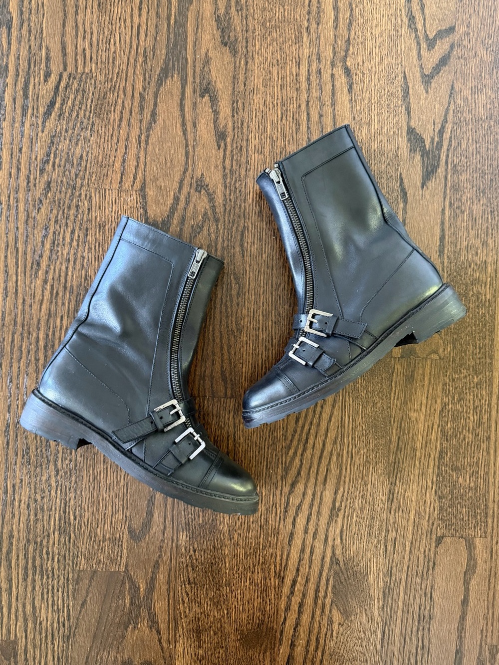 Adam Tucker Black Leather Buckle Zip Ankle Boots